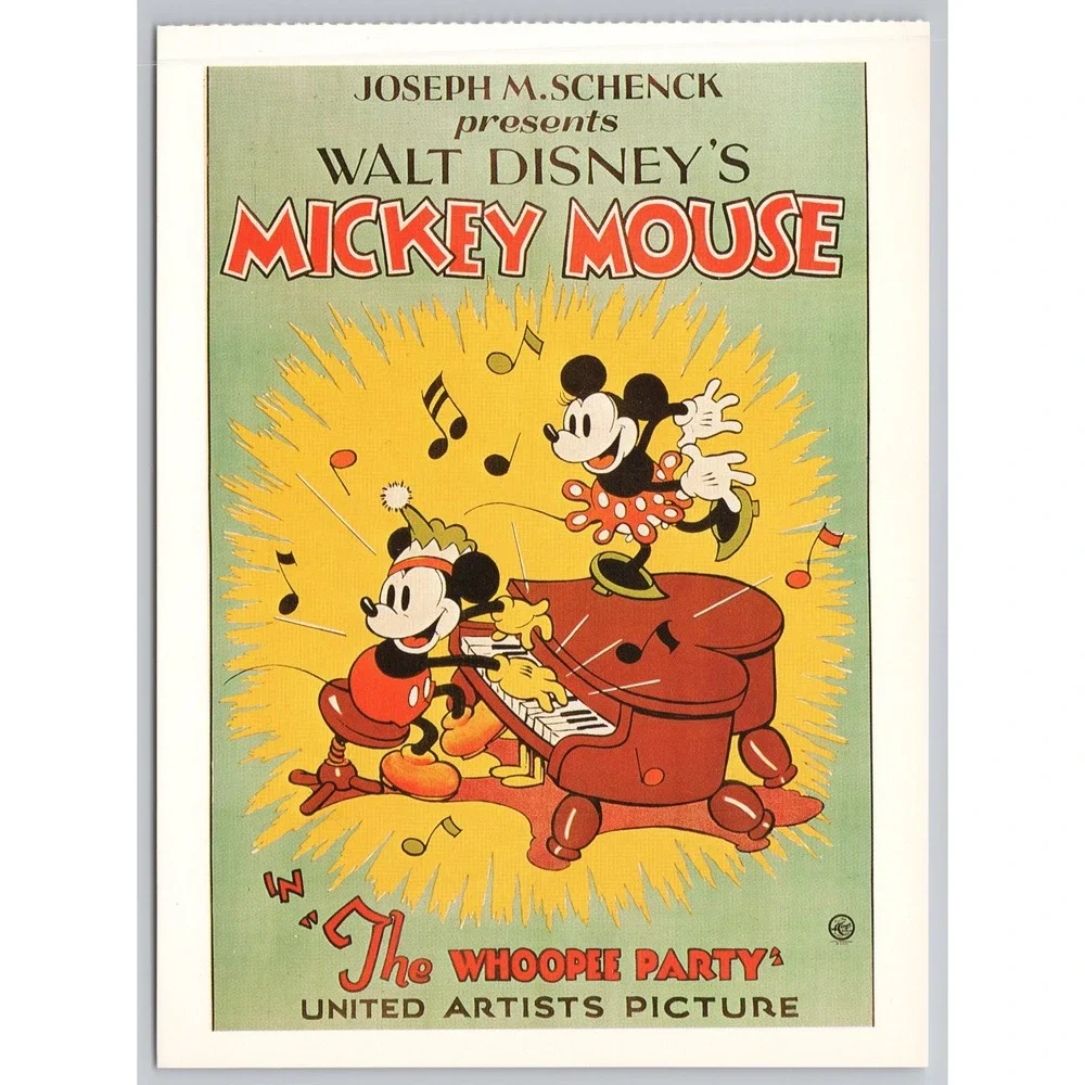 Vintage Walt Disney Mickey Mouse Whoopee Party 1932 Postcard XL 4.75x6.5 1991